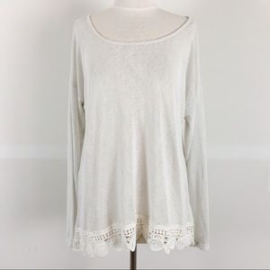 Bobeau White Long Sleeve Crochet Trim - 2X